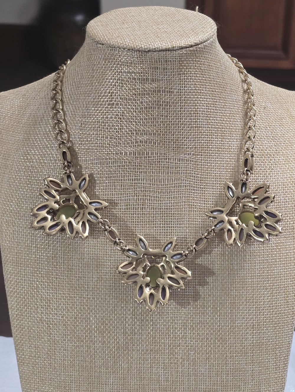 J. Crew Gold-Tone Crystal Floral Necklace with Lime, Peach & Purple Accents - Picture 5 of 10